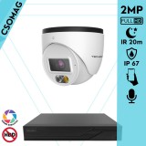 Techson 1 turret kamerás IP megfigyelőrendszer 2MP HD turret biztonsági kamera, 2.8 mm-es fix objektívvel, PoE, beépített mikrofonnal, hibrid fényű megvilágítás, kültéri, fém ház