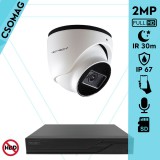 Techson 1 turret kamerás IP megfigyelőrendszer 2MP turret biztonsági kamera, 2.8 mm-es fix objektívvel, PoE, SD kártya foglalattal, beépített mikrofonnal, IR LED 30m, kültéri, fém ház