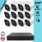 Techson 12 cső kamerás analóg megfigyelőrendszer 5MP HD cső biztonsági kamera, 2.8 mm fix objektívvel, beépített mikrofon