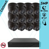 Techson 12 dome kamerás analóg megfigyelőrendszer 5MP HD dóm biztonsági kamera, 2.8 mm fix objektívvel, antracitszürke fém ház