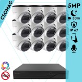 Techson 12 dome kamerás analóg megfigyelőrendszer 5MP HD dóm biztonsági kamera, 2.8 mm fix objektívvel, beépített mikrofon