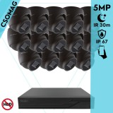 Techson 14 dome kamerás analóg megfigyelőrendszer 5MP HD dóm biztonsági kamera, 2.8 mm fix objektívvel, antracitszürke fém ház