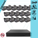 Techson 16 cső kamerás analóg megfigyelőrendszer 5MP HD cső biztonsági kamera, 2.8 mm fix objektívvel, antracitszürke fém ház