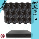 Techson 16 dome kamerás analóg megfigyelőrendszer 5MP HD dóm biztonsági kamera, 2.8 mm fix objektívvel, antracitszürke fém ház