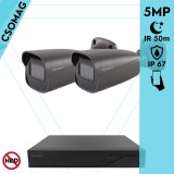 Techson 2 cső kamerás analóg megfigyelőrendszer 5MP HD cső biztonsági kamera, 2.8 mm fix objektívvel, antracitszürke fém ház