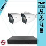 Techson 2 cső kamerás IP megfigyelőrendszer 2MP cső biztonsági kamera, 2.8 mm-es fix objektívvel, SD kártya foglalattal, PoE, IR LED 30m, kültéri, fém ház