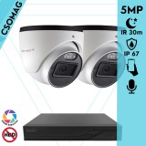 Techson 2 dome kamerás analóg megfigyelőrendszer 5MP HD dóm biztonsági kamera, 2.8 mm fix objektívvel, beépített mikrofon