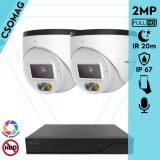 Techson 2 turret kamerás IP megfigyelőrendszer 2MP HD turret biztonsági kamera, 2.8 mm-es fix objektívvel, PoE, beépített mikrofonnal, hibrid fényű megvilágítás, kültéri, fém ház