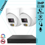 Techson 2 turret kamerás IP megfigyelőrendszer 2MP turret biztonsági kamera, 2.8 mm-es fix objektív, PoE, beépített mikrofonnal, hibrid világítással 20m-ig, kültéri