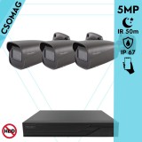 Techson 3 cső kamerás analóg megfigyelőrendszer 5MP HD cső biztonsági kamera, 2.8 mm fix objektívvel, antracitszürke fém ház
