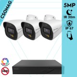 Techson 3 cső kamerás analóg megfigyelőrendszer 5MP HD cső biztonsági kamera, 2.8 mm fix objektívvel, beépített mikrofon