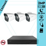 Techson 3 cső kamerás IP megfigyelőrendszer 2MP cső biztonsági kamera, 2.8 mm-es fix objektívvel, SD kártya foglalattal, PoE, IR LED 30m, kültéri, fém ház