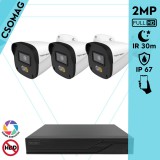 Techson 3 cső kamerás IP megfigyelőrendszer 2MP HD cső biztonsági kamera, 2.8 mm-es fix objektívvel, PoE, hibrid fényű megvilágítás, kültéri, fém ház