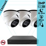 Techson 3 dome kamerás analóg megfigyelőrendszer 2MP HD dóm biztonsági kamera, 2.8 mm fix objektívvel