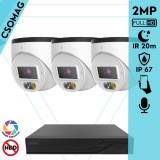 Techson 3 turret kamerás IP megfigyelőrendszer 2MP HD turret biztonsági kamera, 2.8 mm-es fix objektívvel, PoE, beépített mikrofonnal, hibrid fényű megvilágítás, kültéri, fém ház