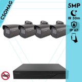 Techson 4 cső kamerás analóg megfigyelőrendszer 5MP HD cső biztonsági kamera, 2.8 mm fix objektívvel, antracitszürke fém ház