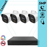 Techson 4 cső kamerás analóg megfigyelőrendszer 5MP HD cső biztonsági kamera, 2.8 mm fix objektívvel, beépített mikrofon