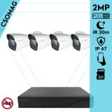 Techson 4 cső kamerás IP megfigyelőrendszer 2MP cső biztonsági kamera, 2.8 mm-es fix objektívvel, SD kártya foglalattal, PoE, IR LED 30m, kültéri, fém ház