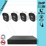 Techson 4 cső kamerás IP megfigyelőrendszer 2MP HD cső biztonsági kamera, 2.8 mm-es fix objektívvel, PoE, hibrid fényű megvilágítás, kültéri, fém ház