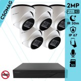 Techson 5 turret kamerás IP megfigyelőrendszer 2MP turret biztonsági kamera, 2.8 mm-es fix objektívvel, PoE, SD kártya foglalattal, beépített mikrofonnal, IR LED 30m, kültéri, fém ház