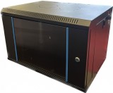 TechSon 540 x 400 mély 6U magas, fali 19"-os rackszekrény, üveg ajtó, fekete