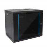TechSon 540 x 400 mély 9U magas, fali 19"-os rackszekrény, üveg ajtó, fekete