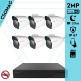 Techson 6 cső kamerás IP megfigyelőrendszer 2MP cső biztonsági kamera, 2.8 mm-es fix objektívvel, SD kártya foglalattal, PoE, IR LED 30m, kültéri, fém ház