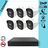 Techson 6 cső kamerás IP megfigyelőrendszer 2MP HD cső biztonsági kamera, 2.8 mm-es fix objektívvel, PoE, hibrid fényű megvilágítás, kültéri, fém ház