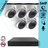 Techson 6 dome kamerás analóg megfigyelőrendszer 5MP HD dóm biztonsági kamera, 2.8 mm fix objektívvel, beépített mikrofon