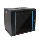 TechSon 600 × 450 mély 9U magas, fali 19"-os rackszekrény, üveg ajtó, fekete