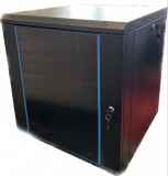 TechSon 600 × 600 mély 12U magas, fali 19"-os rackszekrény, üveg ajtó, fekete