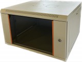 TechSon 600 × 600 mély 6U magas, fali 19"-os rackszekrény, üveg ajtó, szürke