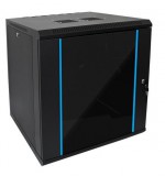 TechSon 600 x 450 mély 12U magas, fali 19"-os rackszekrény, üveg ajtó, fekete