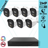 Techson 7 cső kamerás IP megfigyelőrendszer 2MP HD cső biztonsági kamera, 2.8 mm-es fix objektívvel, PoE, hibrid fényű megvilágítás, kültéri, fém ház