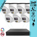 Techson 7 turret kamerás IP megfigyelőrendszer 2MP HD turret biztonsági kamera, 2.8 mm-es fix objektívvel, PoE, beépített mikrofonnal, hibrid fényű megvilágítás, kültéri, fém ház