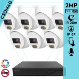 Techson 7 turret kamerás IP megfigyelőrendszer 2MP turret biztonsági kamera, 2.8 mm-es fix objektív, PoE, beépített mikrofonnal, hibrid világítással 20m-ig, kültéri