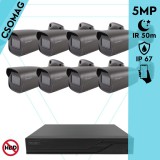 Techson 8 cső kamerás analóg megfigyelőrendszer 5MP HD cső biztonsági kamera, 2.8 mm fix objektívvel, antracitszürke fém ház