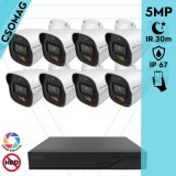 Techson 8 cső kamerás analóg megfigyelőrendszer 5MP HD cső biztonsági kamera, 2.8 mm fix objektívvel, beépített mikrofon