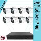 Techson 8 cső kamerás IP megfigyelőrendszer 2MP cső biztonsági kamera, 2.8 mm-es fix objektívvel, SD kártya foglalattal, PoE, IR LED 30m, kültéri, fém ház