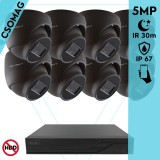 Techson 8 dome kamerás analóg megfigyelőrendszer 5MP HD dóm biztonsági kamera, 2.8 mm fix objektívvel, antracitszürke fém ház