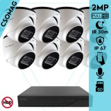 Techson 8 turret kamerás IP megfigyelőrendszer 2MP turret biztonsági kamera, 2.8 mm-es fix objektívvel, PoE, SD kártya foglalattal, beépített mikrofonnal, IR LED 30m, kültéri, fém ház