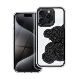Teddy Bear iPhone 16 Plus csillogó köves tok, fekete
