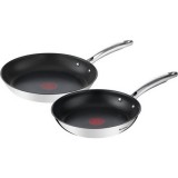 Tefal G732S255 Duetto+ 24 cm, 28 cm, Thermo-Signal, rozsdamentes acél Inox-Fekete serpenyő szett (2 db)