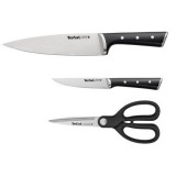 Tefal K232S355 Ice force 2 db kés, 1 db konyhai olló rozsdamentes acél Inox-Fekete kés készlet (3 db)