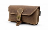 Telefon tok, bőr övtáska, nagyobb méretű, barna, fekvő, csatos