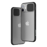 Telefon tok, iPhone 11 Pro hátlaptok, ütésálló, műanyag, átlátszó, fekete kerettel, elhúzható lencsevédővel, Blitzwolf BW-AY2