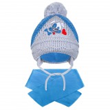 Téli gyermek sapka sállal New Baby kutyus sötét kék