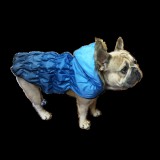 Téli kutyakabát szőrmés kapucnival, kék, XL-es