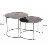 Tempo 2 dohányzóasztal szett, króm/fekete üveg, MANUEL