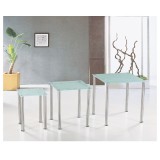 Tempo 3 darabos konzolasztal szett, fém, edzett üveg/acél, NESTOR